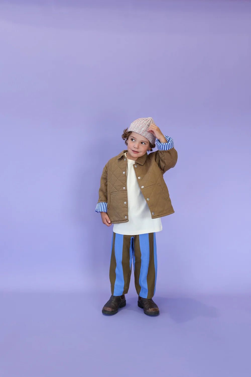 Organic Quilted Denim Jacket - Coffee