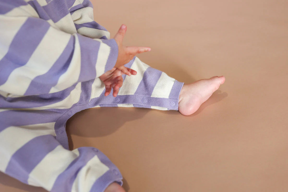 Organic Striped Essential Starsuit - Iris/Milk