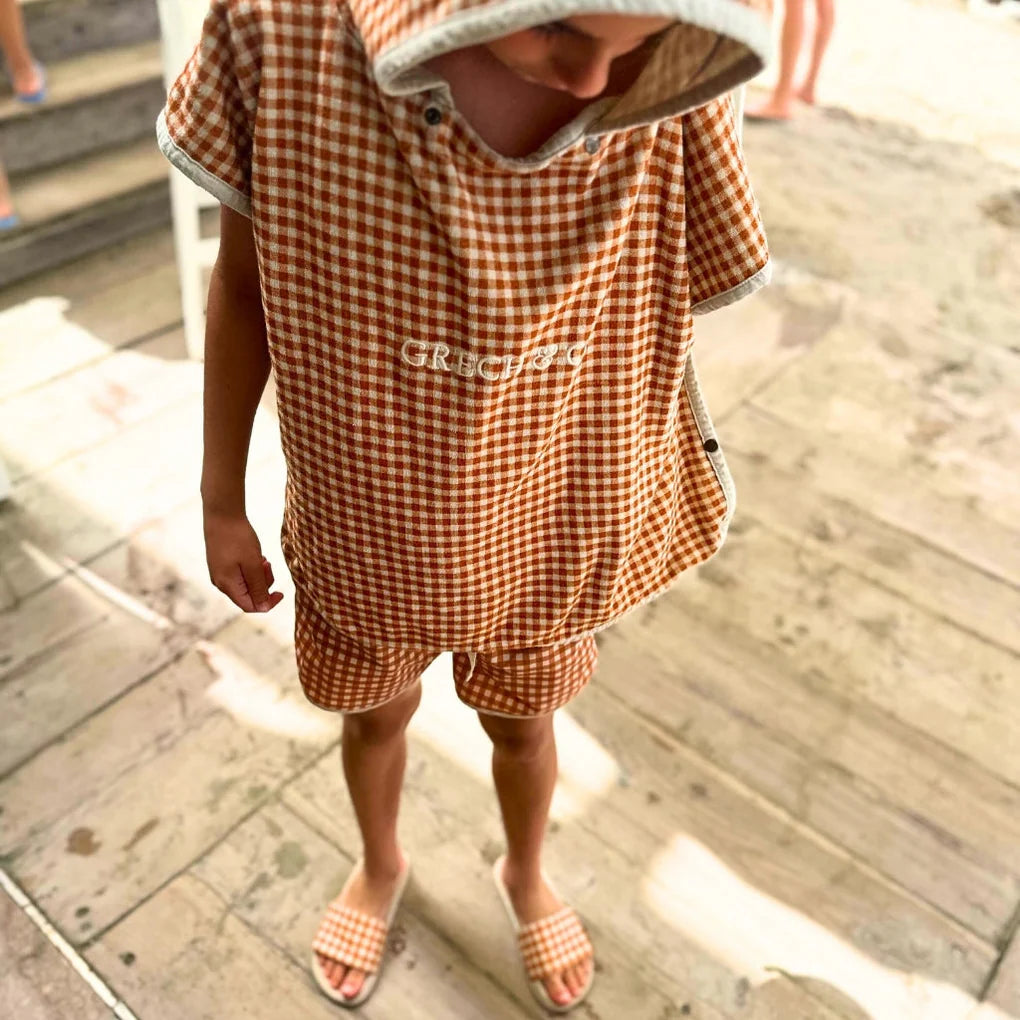 Bathing Towel Poncho - Sienna Gingham
