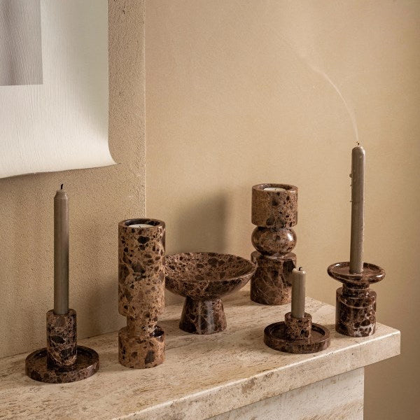 Candle Holder Marble Brown 10.2x4cm