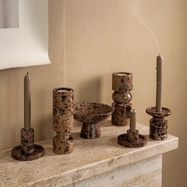 Candle Holder Marble Brown 8x20cm