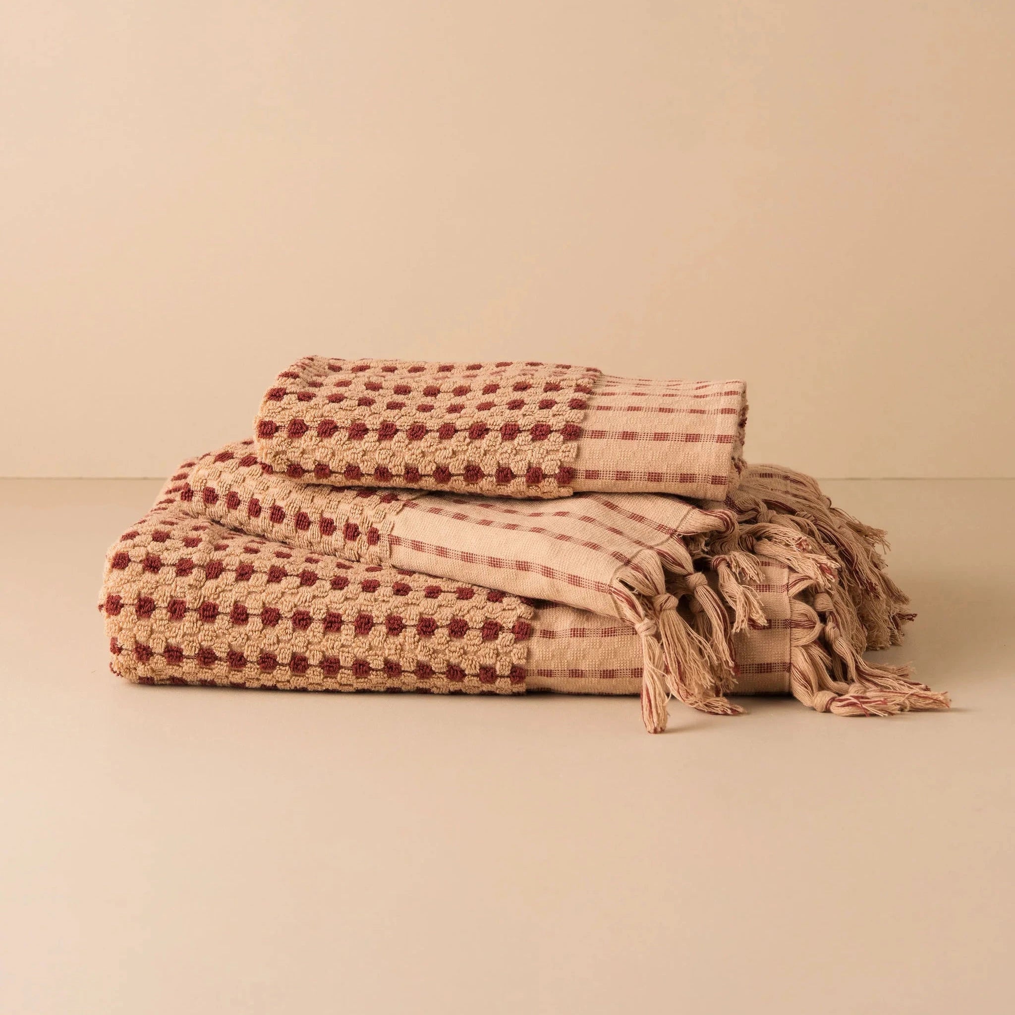 Chickpea Bath Mat - Truffle/Burgundy