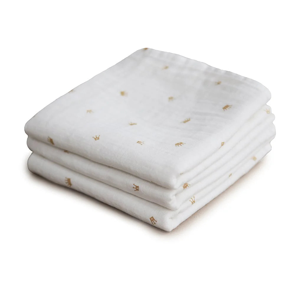 Organic Cotton Muslin Cloths 3-Pack - Crowns