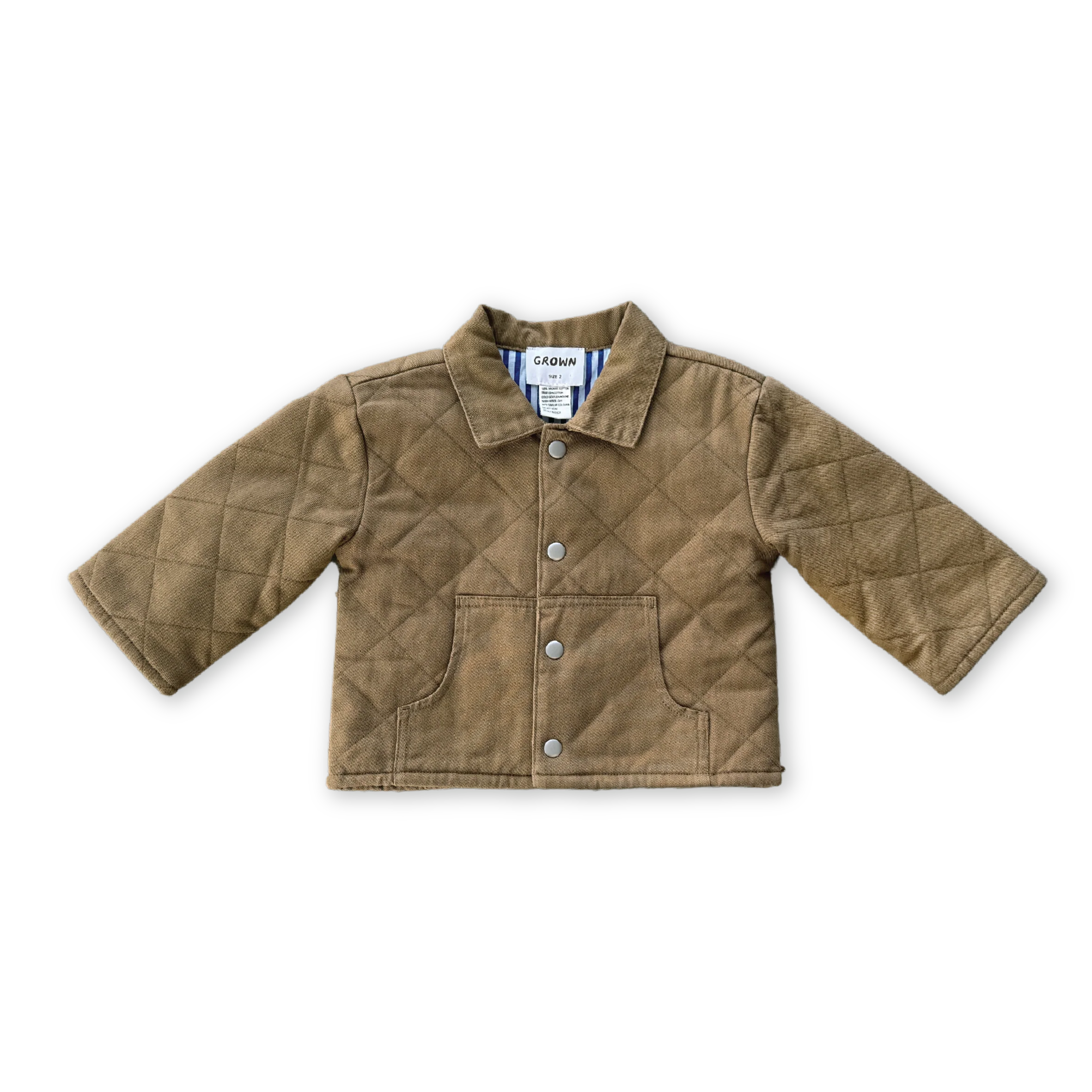 Organic Quilted Denim Jacket - Coffee
