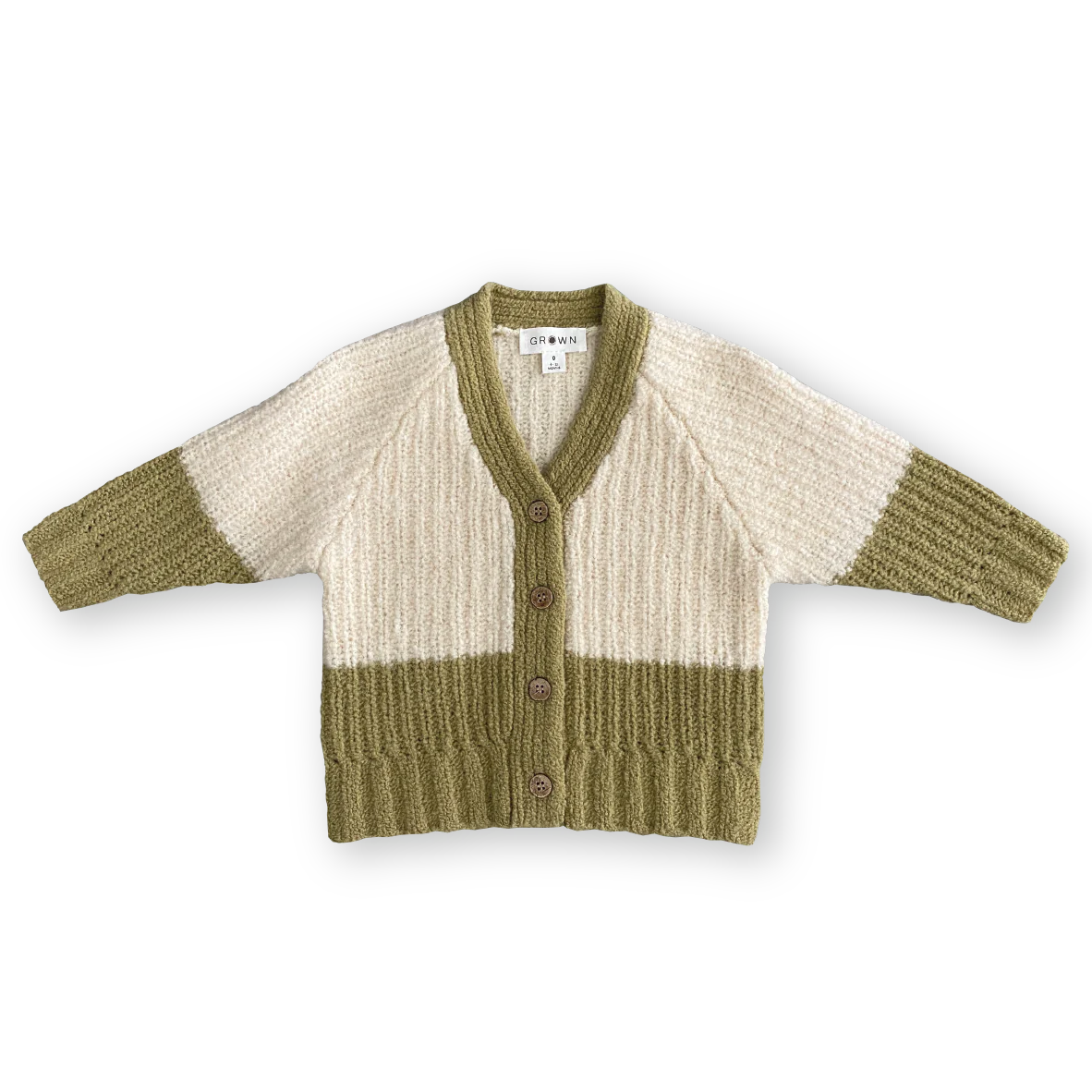 MERINO WOOL CARDIGAN - SAGE/MILK