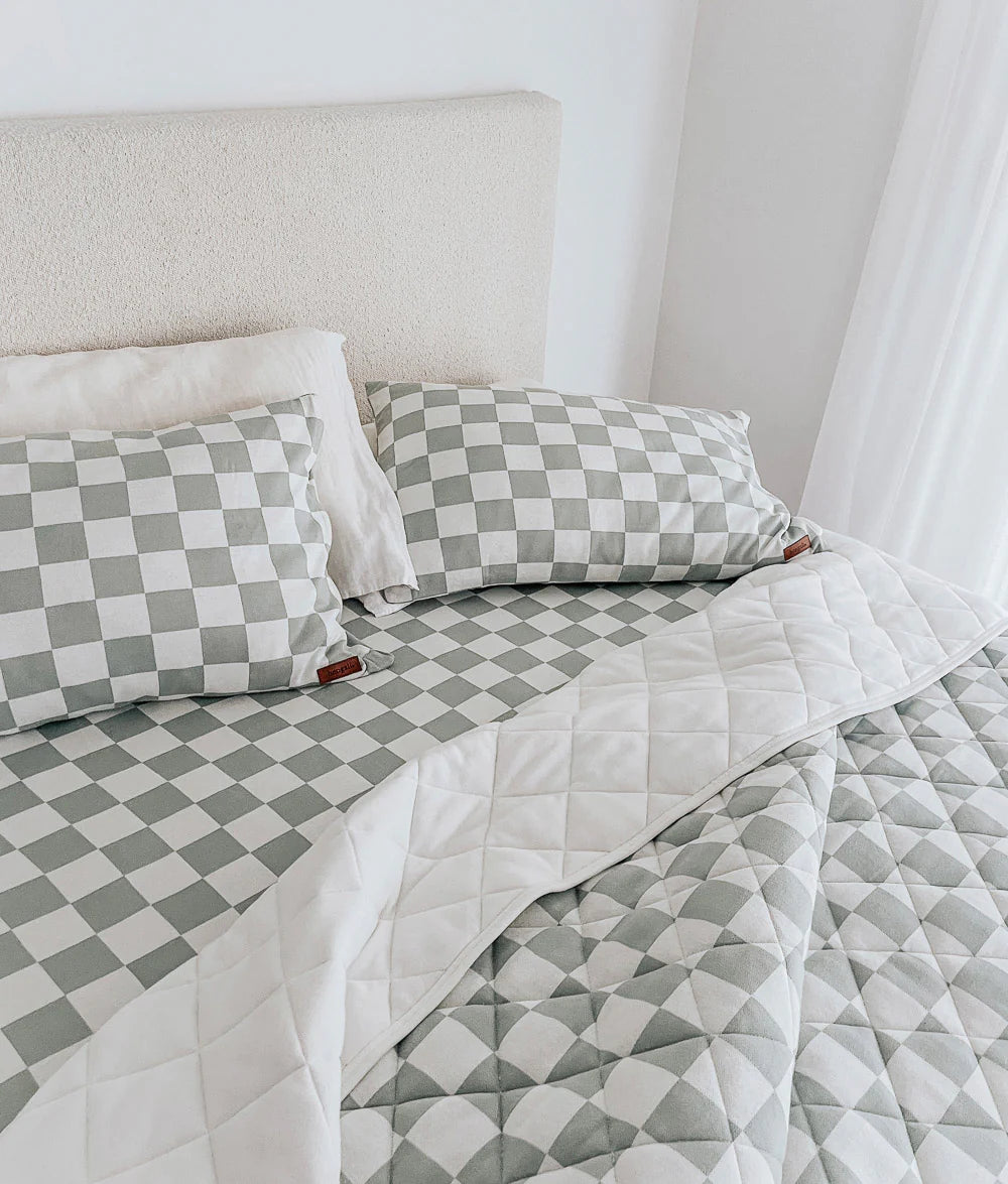 PILLOWCASE - SAGE GINGHAM