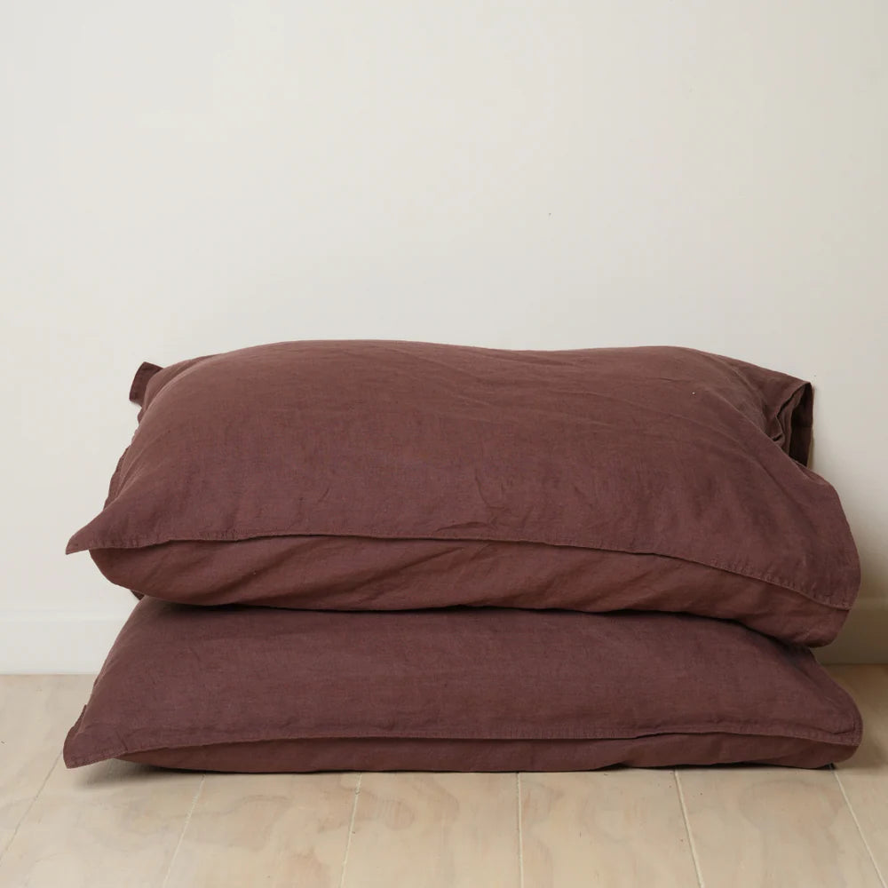 100% FRENCH FLAX LINEN PILLOWCASE PAIR - COCOA