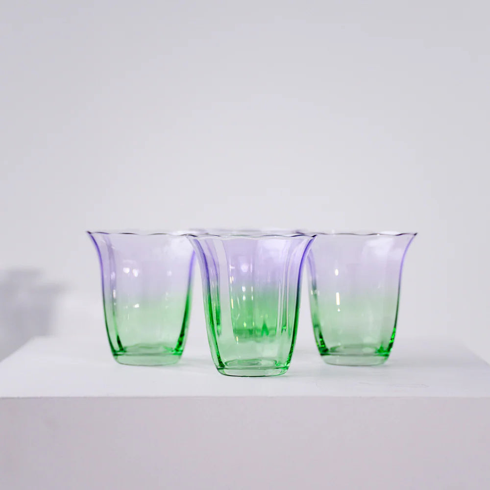 FLEUR STEMLESS GLASS - SET OF 4 - GREEN/LILAC