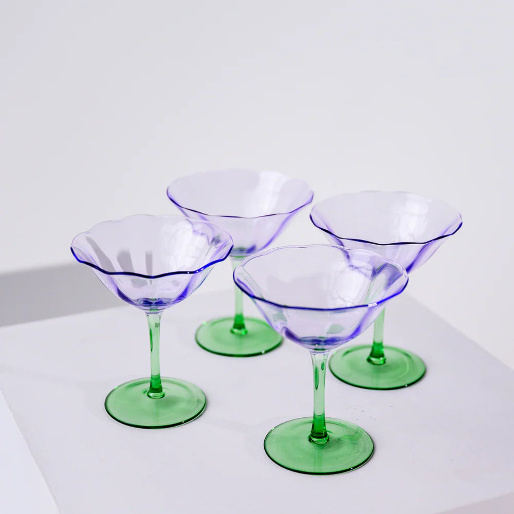 FLEUR COCKTAIL COUPE - SET OF 4 - GREEN/LILAC