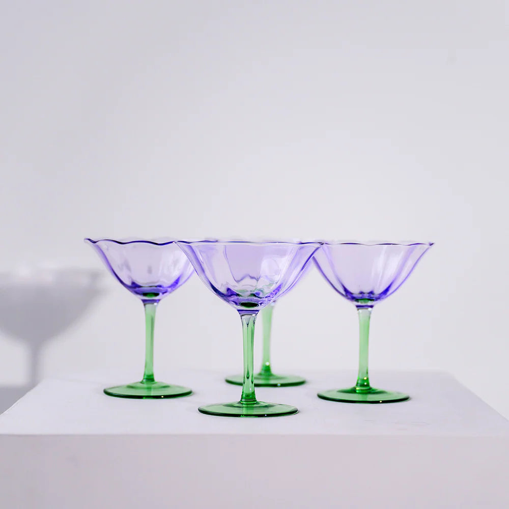 FLEUR COCKTAIL COUPE - SET OF 4 - GREEN/LILAC