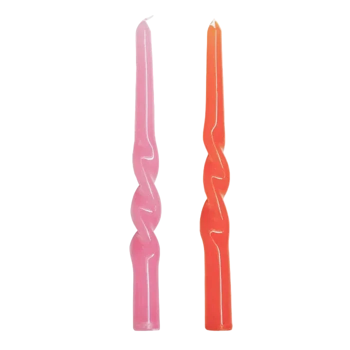 Twisted Dinner Candle Set of 2 - Pink & Orange