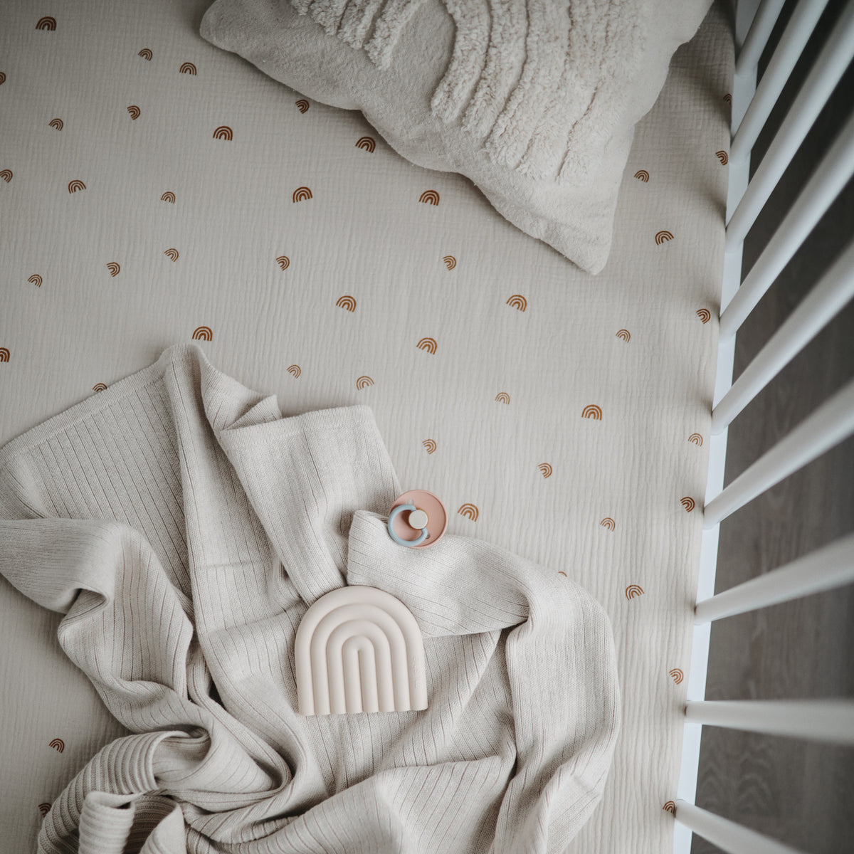 Knitted Ribbed Baby Blanket - Beige Melange