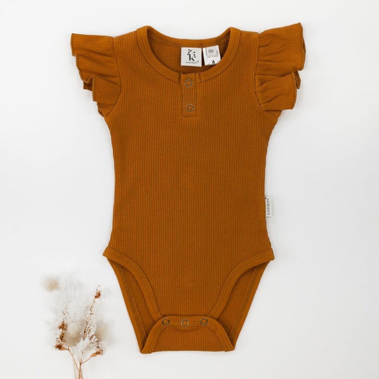 Keira Ribbed Flutter Sleeve Bodysuit - Vintage Gold