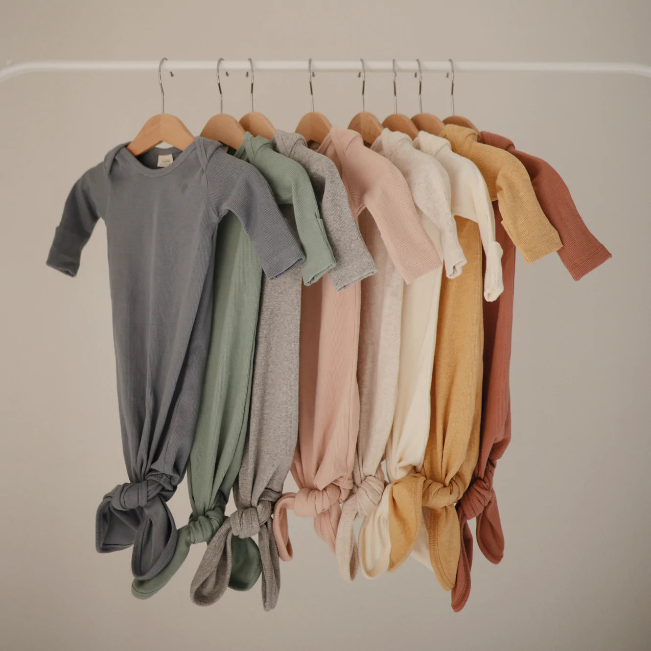 Ribbed Knotted Baby Gown - Mustard Melange (0-3 months)