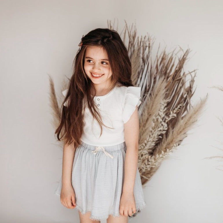 Keira Flutter Sleeve Waffle Top - Whipped Cream