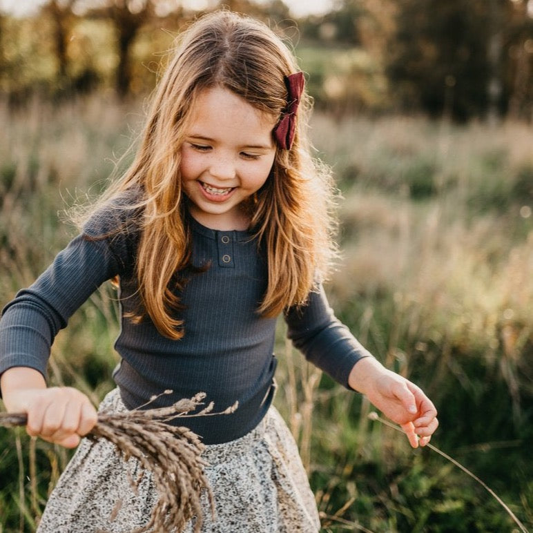 Willow Long Sleeve Henley Cotton Top - Pepper