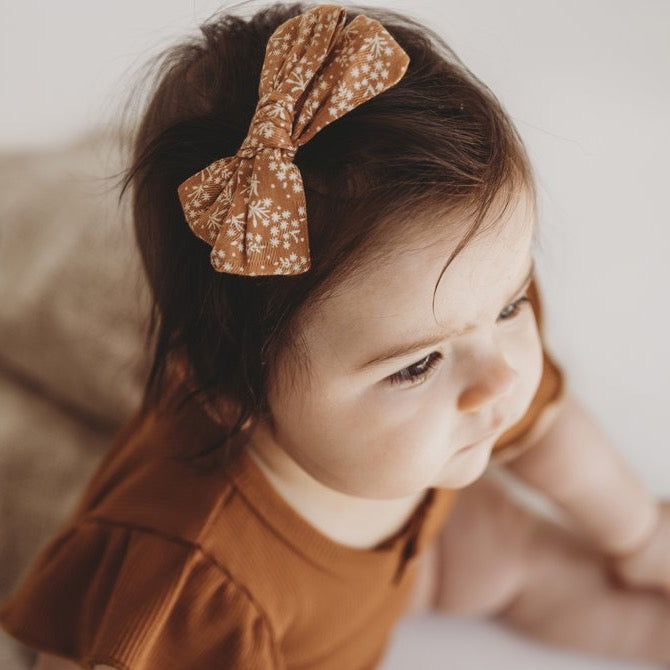 Melodie Tawny Floral Cotton Bow - Hairclip
