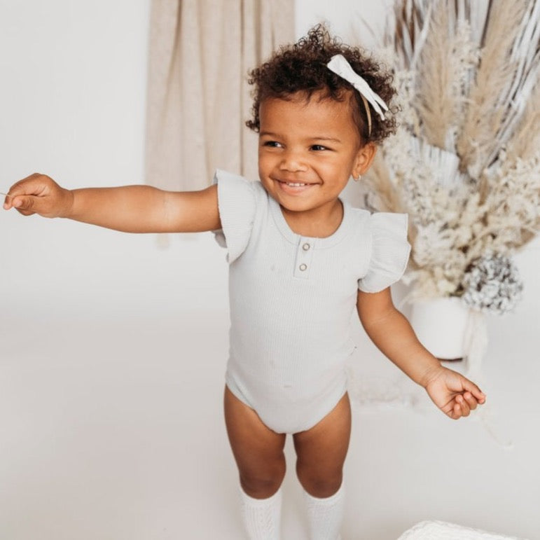 Keira Flutter Sleeve Waffle Bodysuit - Sky