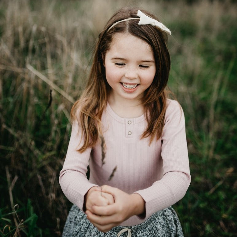 Willow Long Sleeve Henley Cotton Top - Soft Pink