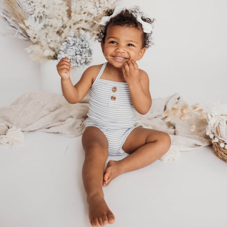 Paloma Sunsuit - Dusty Blue Stripe