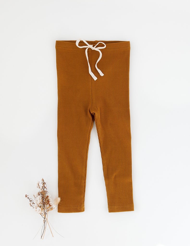 Ribbed Cotton Leggings - Vintage Gold