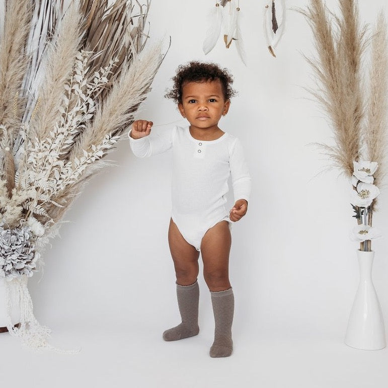 Willow Long Sleeve Waffle Cotton Bodysuit - Whipped Cream