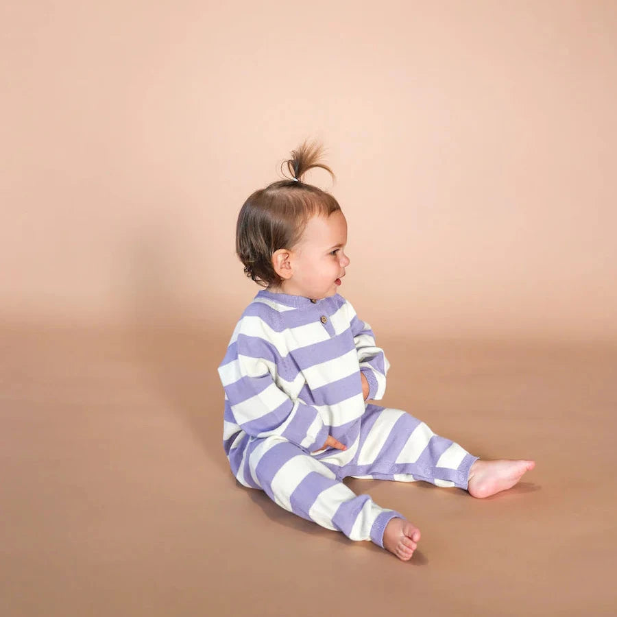 Organic Striped Essential Starsuit - Iris/Milk