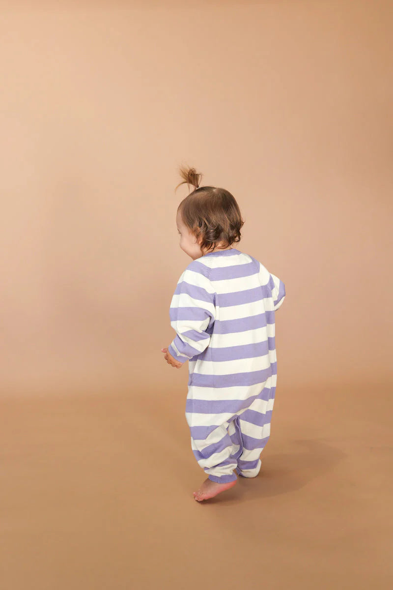 Organic Striped Essential Starsuit - Iris/Milk