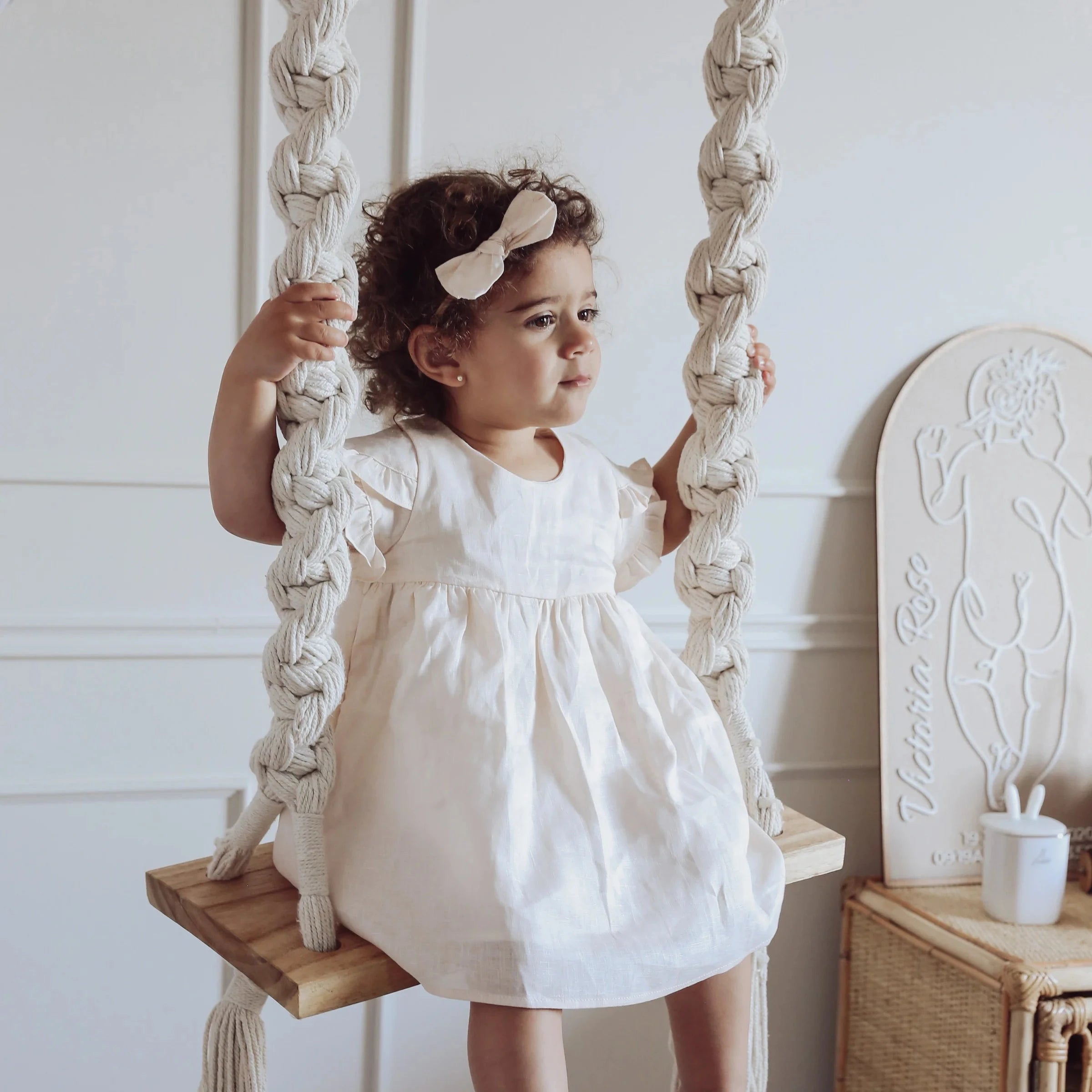 Ella Baby Girl Linen Dress - Cookie Dough