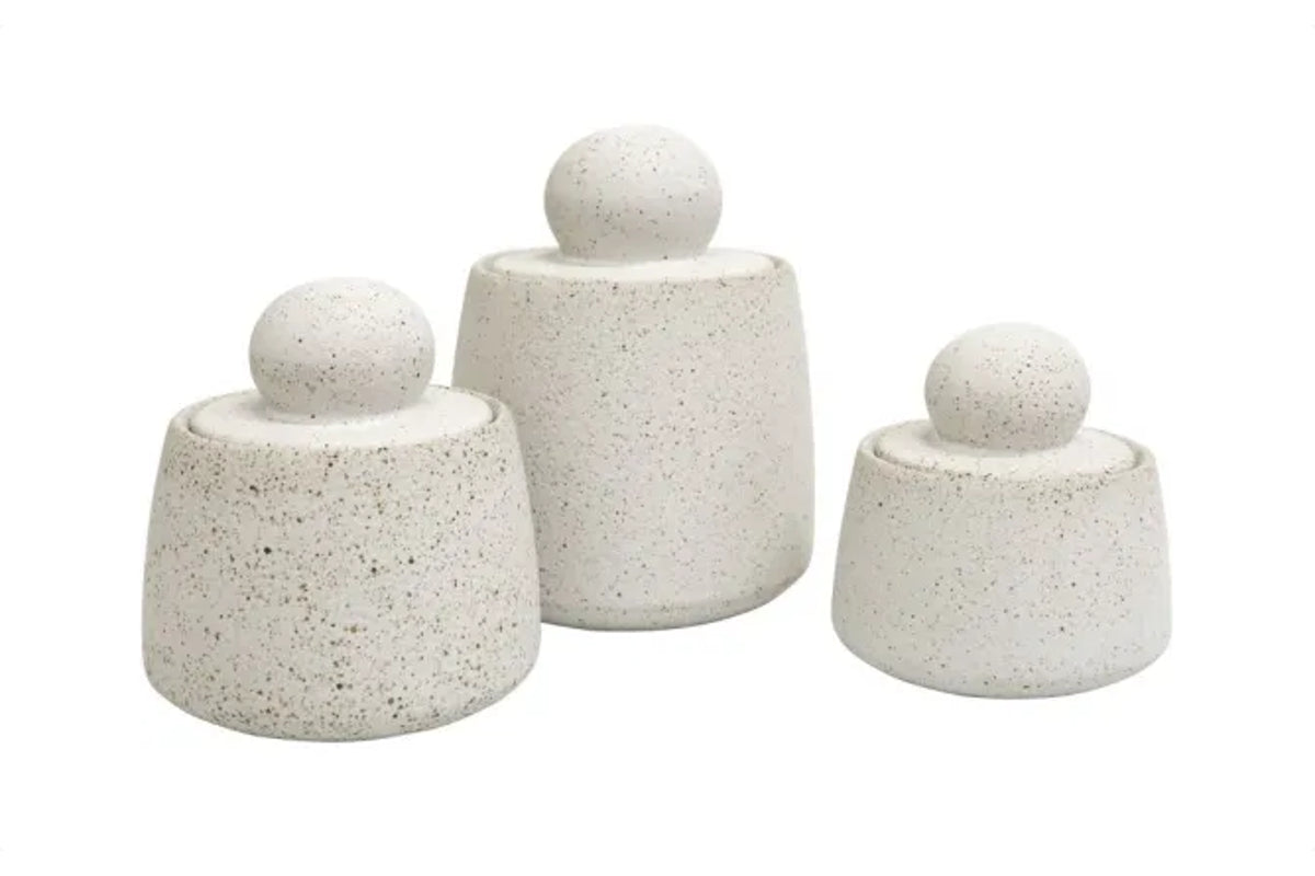 BALL CANISTER - SANDY WHITE 13x15cm