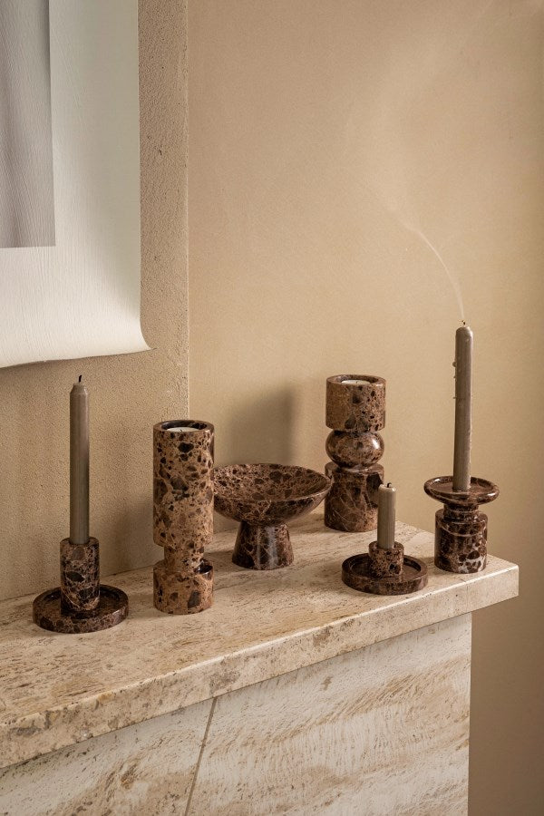 Candle Holder Marble Brown 6.5x20cm