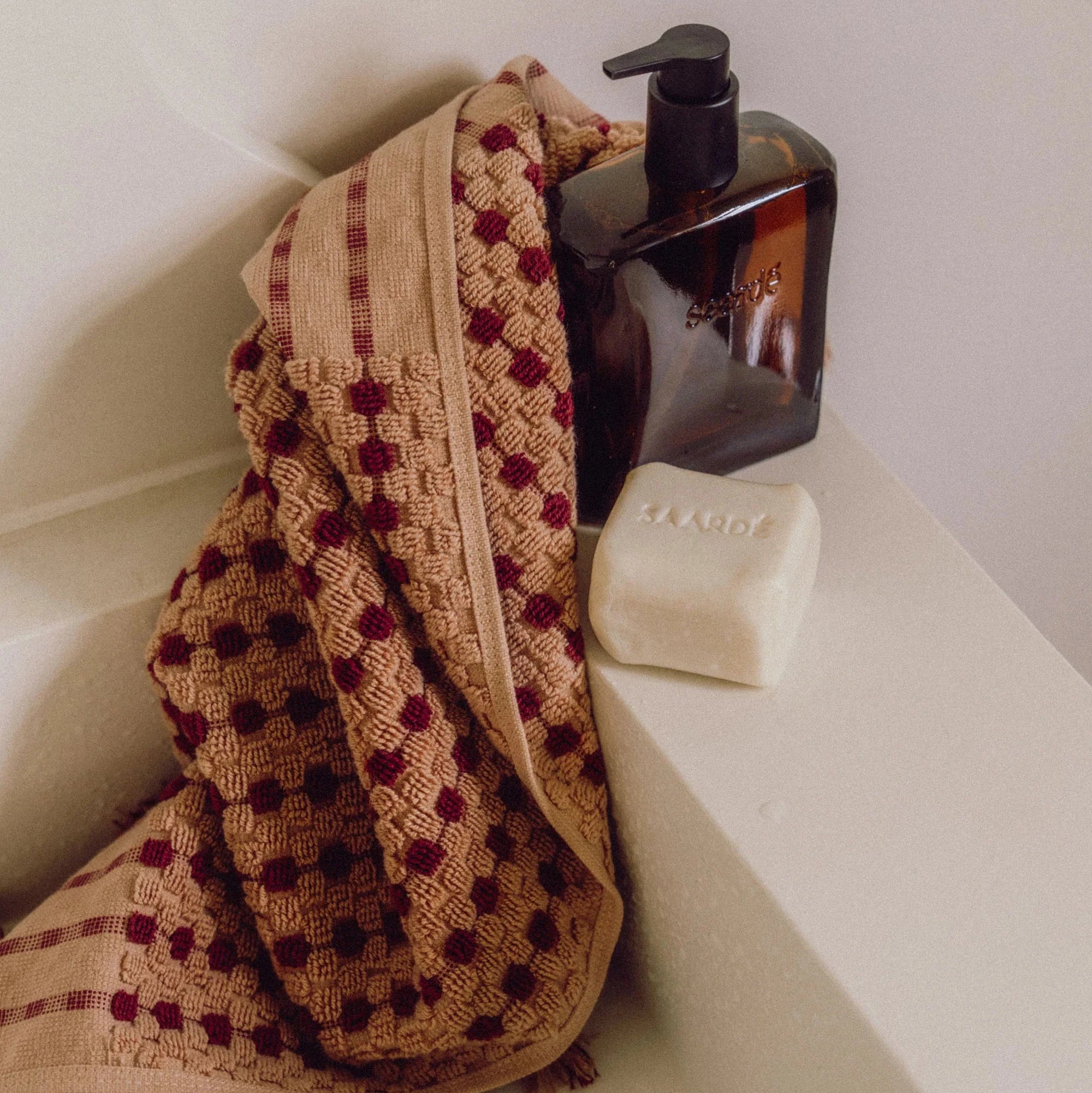 Chickpea Hand Towel - Truffle/Burgundy