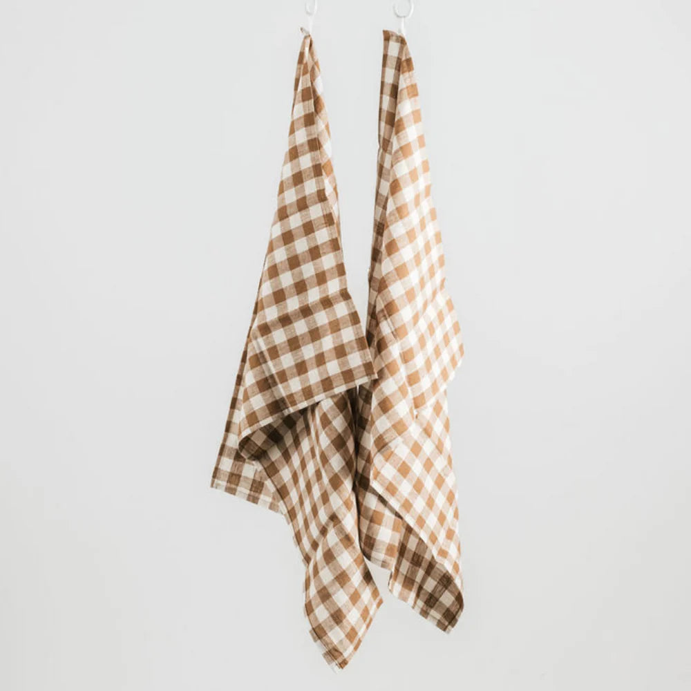 100% FRENCH LINEN TEA TOWEL - SET 2 - GINGER GINGHAM