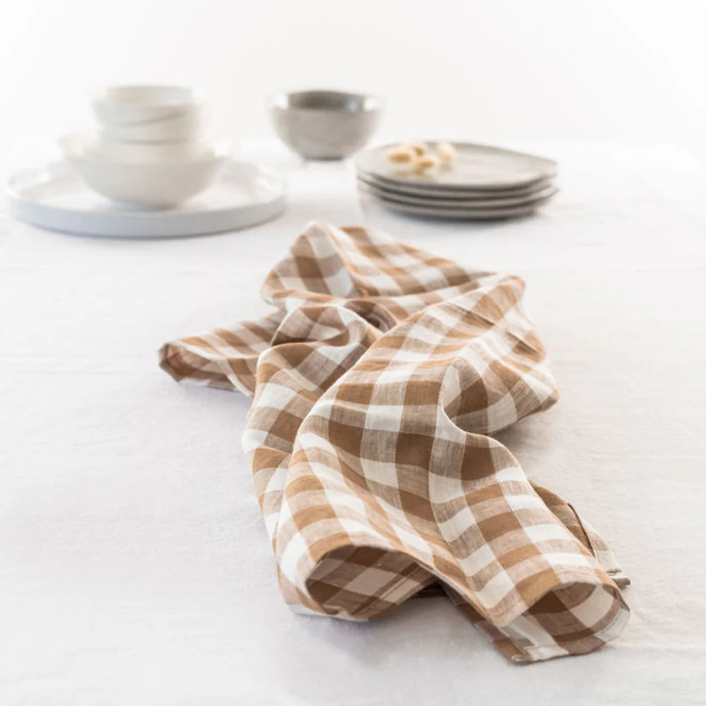 100% FRENCH LINEN TEA TOWEL - SET 2 - GINGER GINGHAM