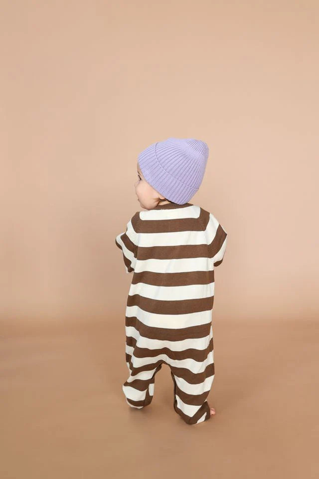 Organic Striped Essential Starsuit - Espresso/Milk