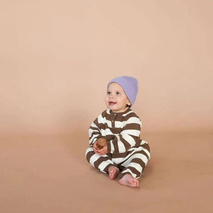 Organic Striped Essential Starsuit - Espresso/Milk