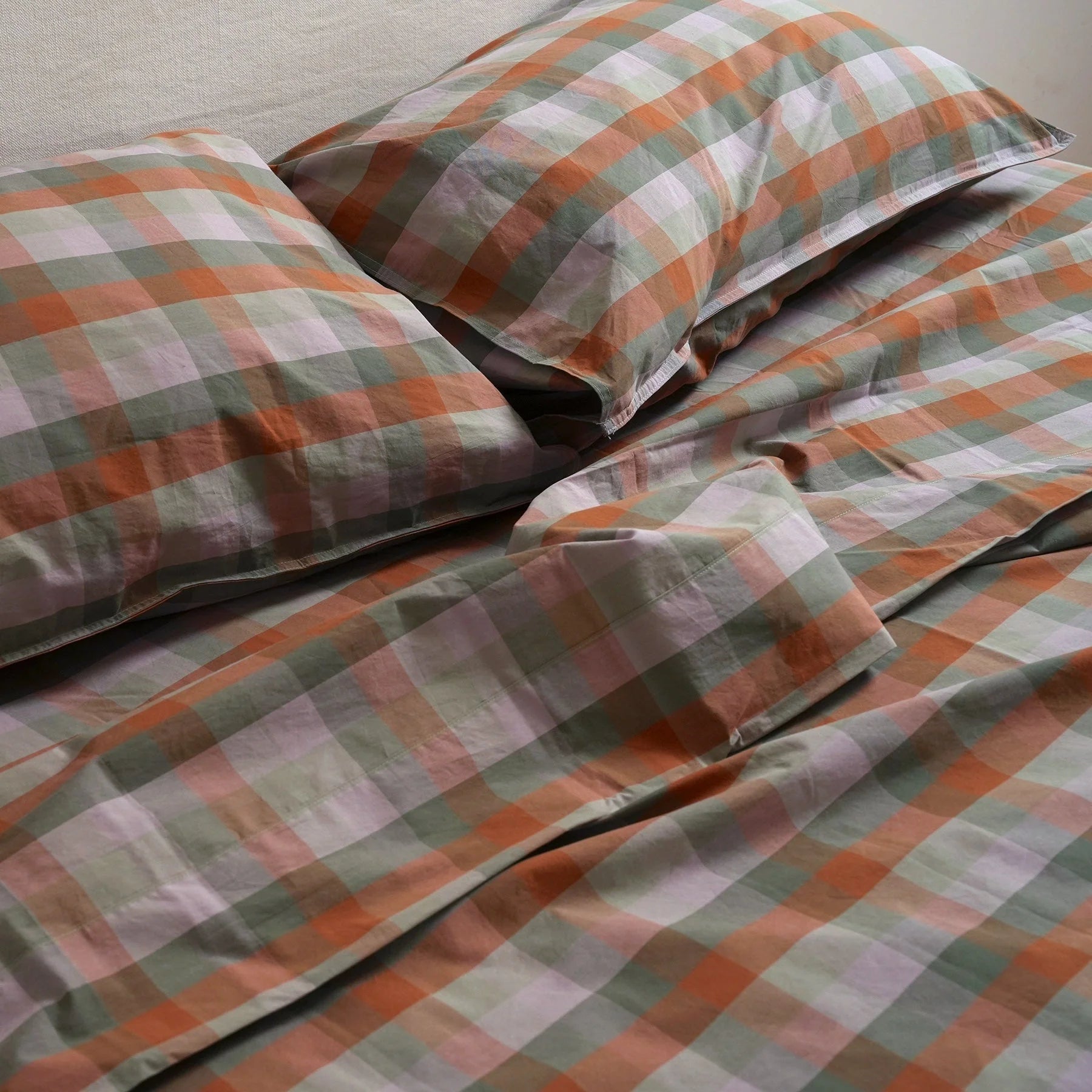 100% STONEWASHED COTTON SHEET SET - SUNSET CHECK