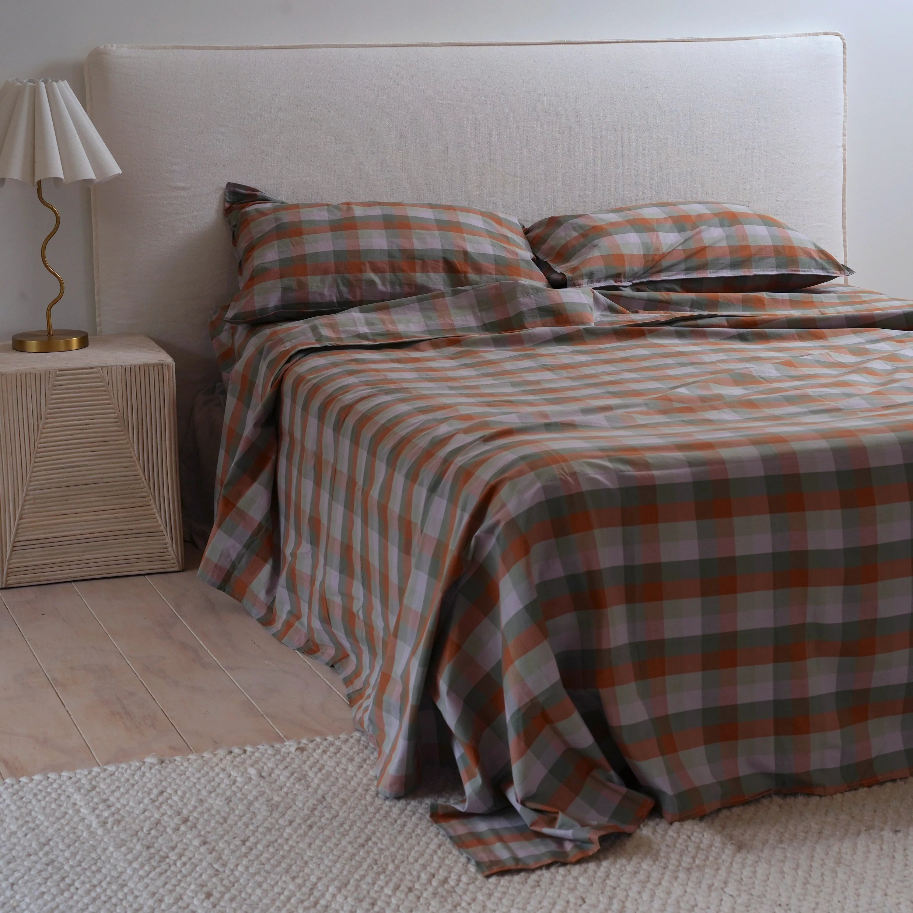 100% STONEWASHED COTTON SHEET SET - SUNSET CHECK