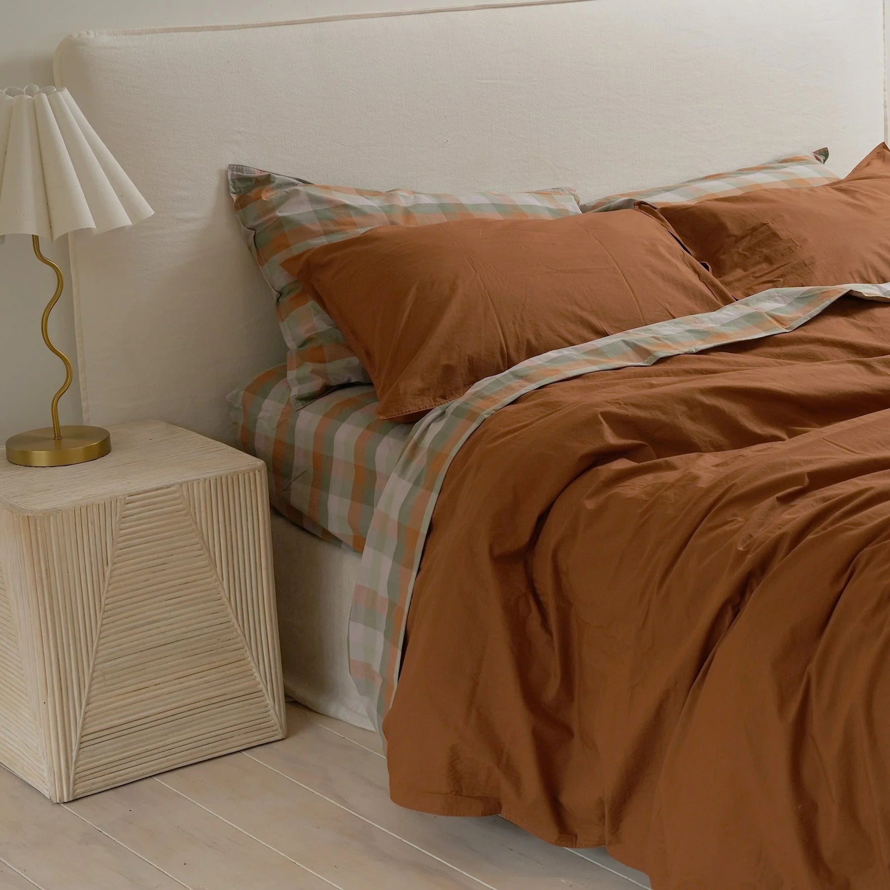 100% STONEWASHED COTTON DUVET SET - RUST