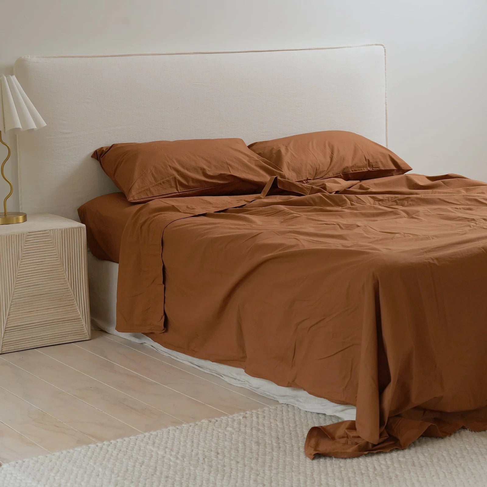 100% STONEWASHED COTTON SHEET SET - RUST