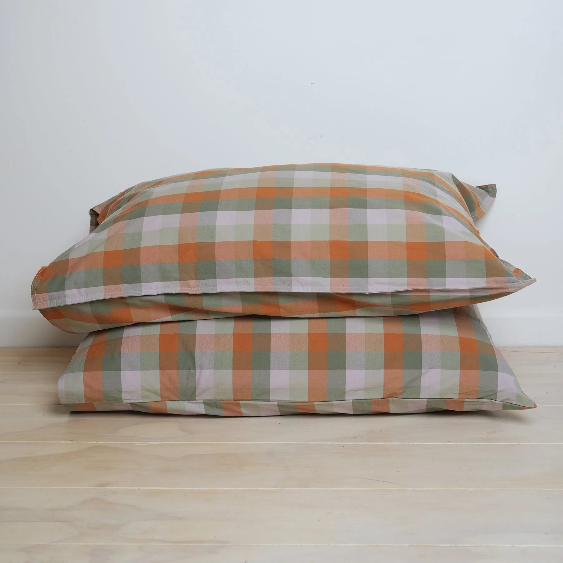 100% STONEWASHED COTTON PILLOWCASE PAIR - SUNSET CHECK