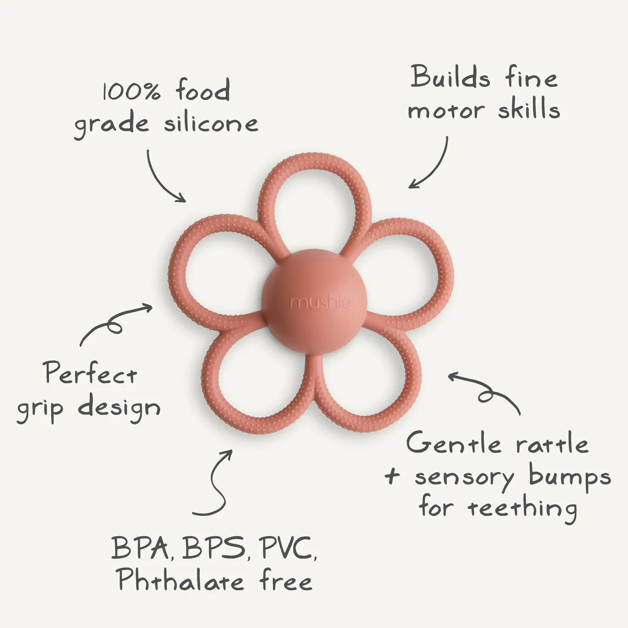 Daisy Rattle Teether - Dusty Rose
