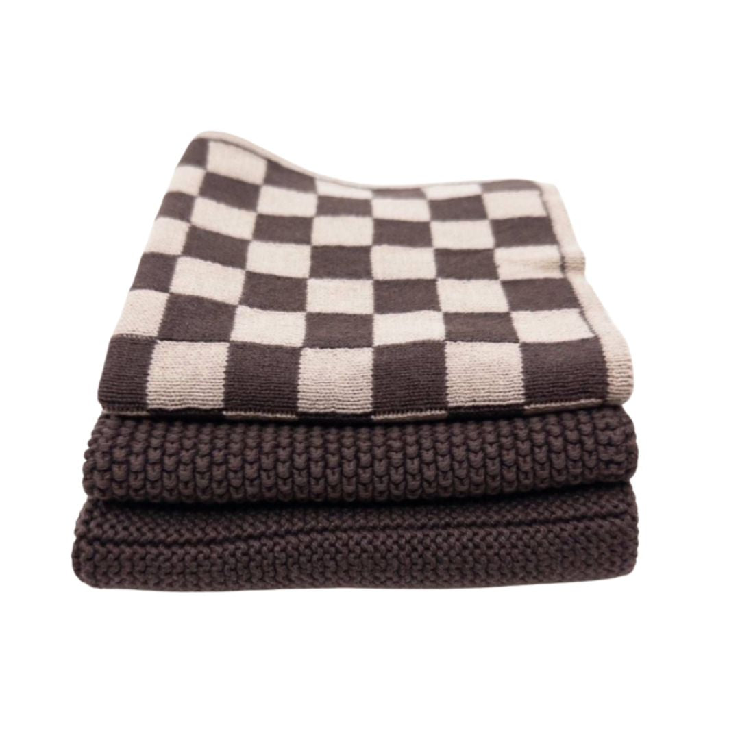 Dishcloth Mixed 3pk - Chocolate Chequer