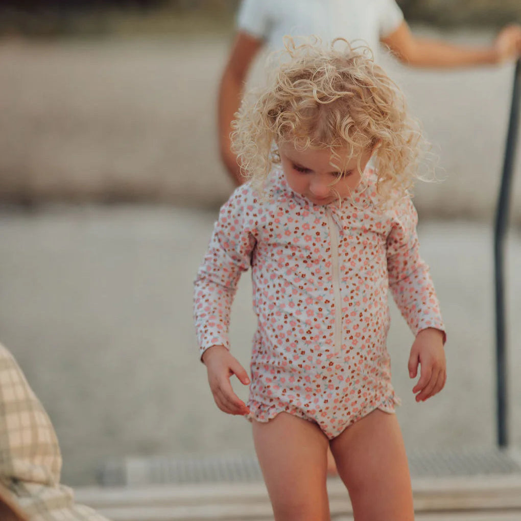Long Sleeve Rashguard Ruffle Swimsuit - Sunset Meadow