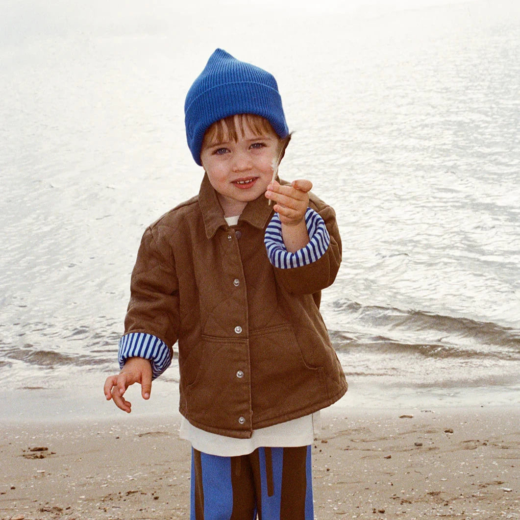 Organic Quilted Denim Jacket - Coffee
