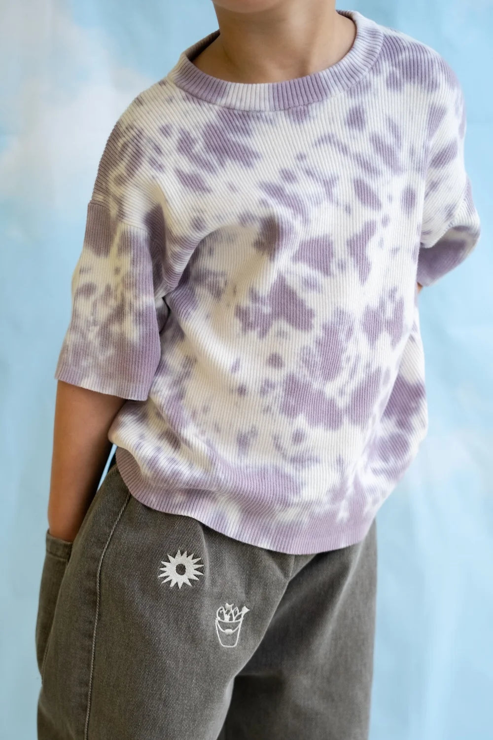 Organic Knitted Tie Dye Rib Tee - Grape