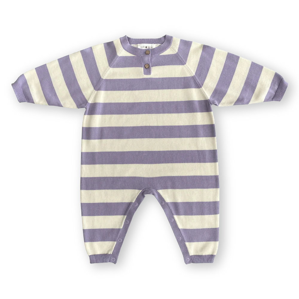 Organic Striped Essential Starsuit - Iris/Milk