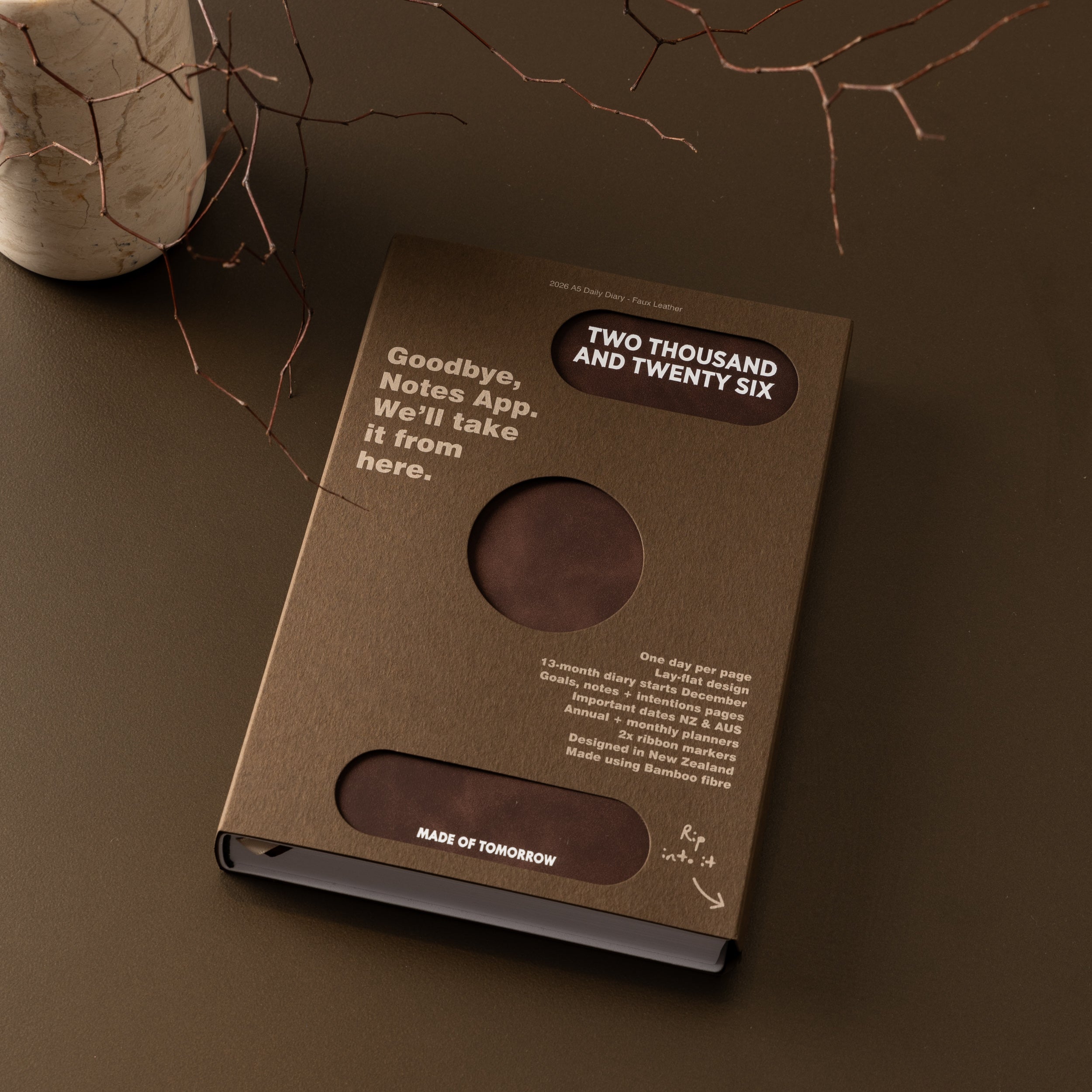 2026 A5 Daily Diary - Faux Leather Bark