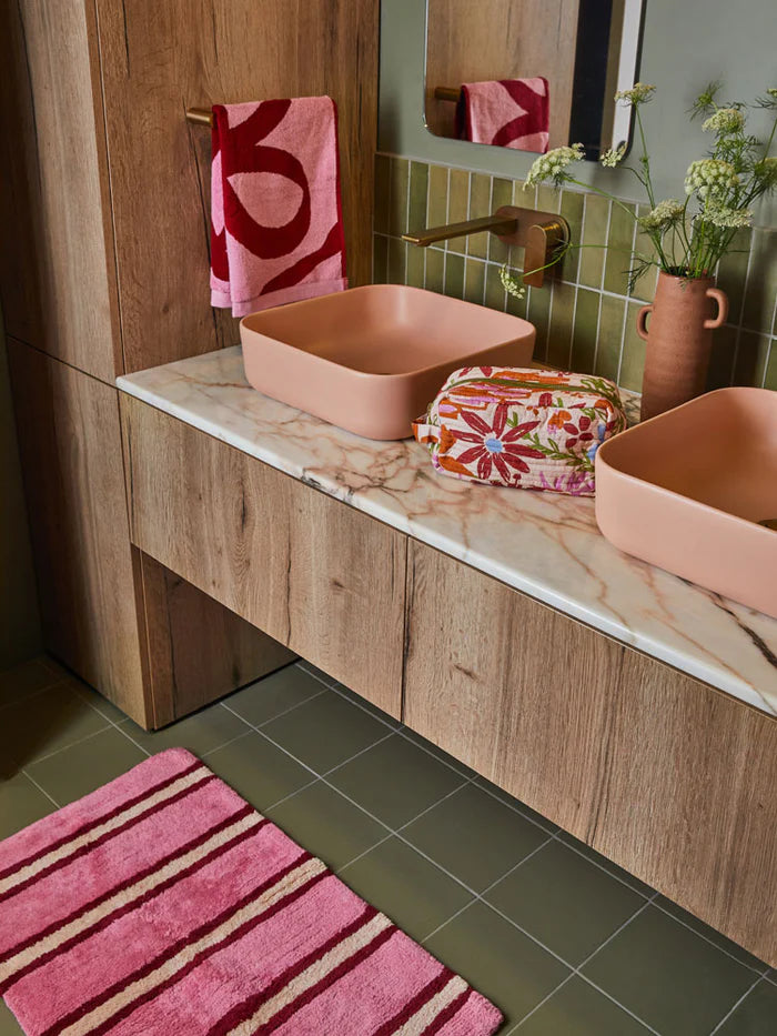 Raspberry Stripe Bath Mat