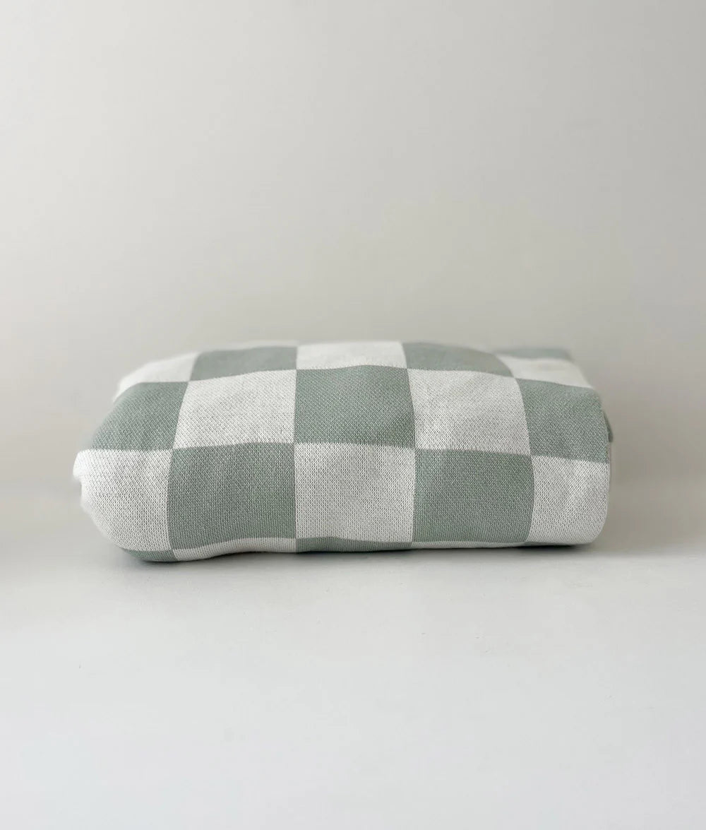 JERSEY COTTON SHEET - SAGE GINGHAM